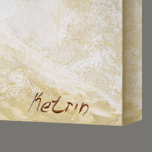 Framed White Blossom Tree Canvas Wall Art with Birds – Textured Neutral Floral Painting – Dawn