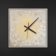 Unique Hand-Painted Wall Clock – White Flowers, Cream & Orange Centres, 35×35 cm