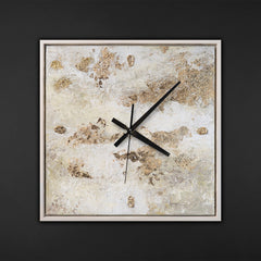 Unique Hand-Painted Wall Clock – White & Gold Sculptural Relief, 35×35 cm