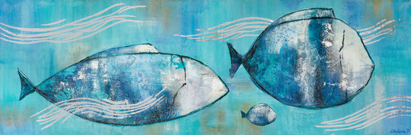 Hand-Painted Acrylic Canvas – "Traveling Fishes" | Abstract Marine Wall Art
