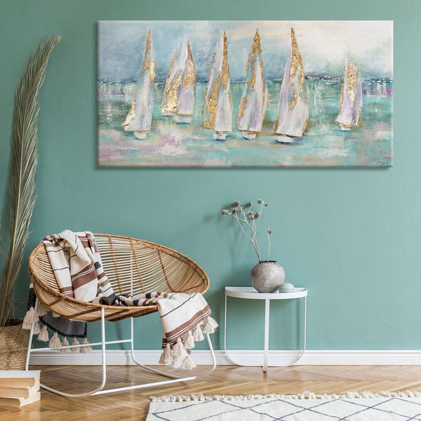 Abstract wall art for living room canvas painting "Sailboats"