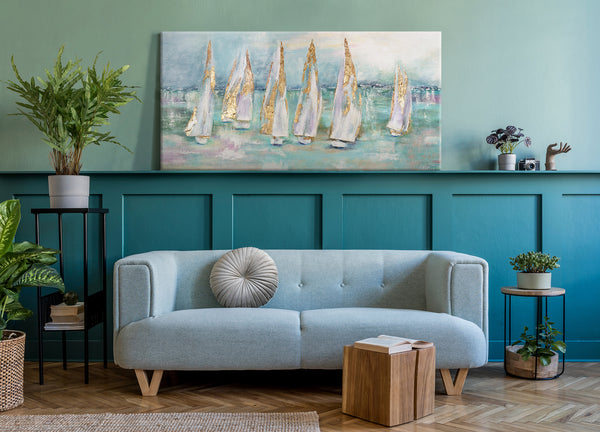 Abstract wall art for living room canvas painting "Sailboats"