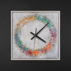 Unique Hand-Painted Wall Clock – Colourful Abstract Ring on Grey, 35×35 cm