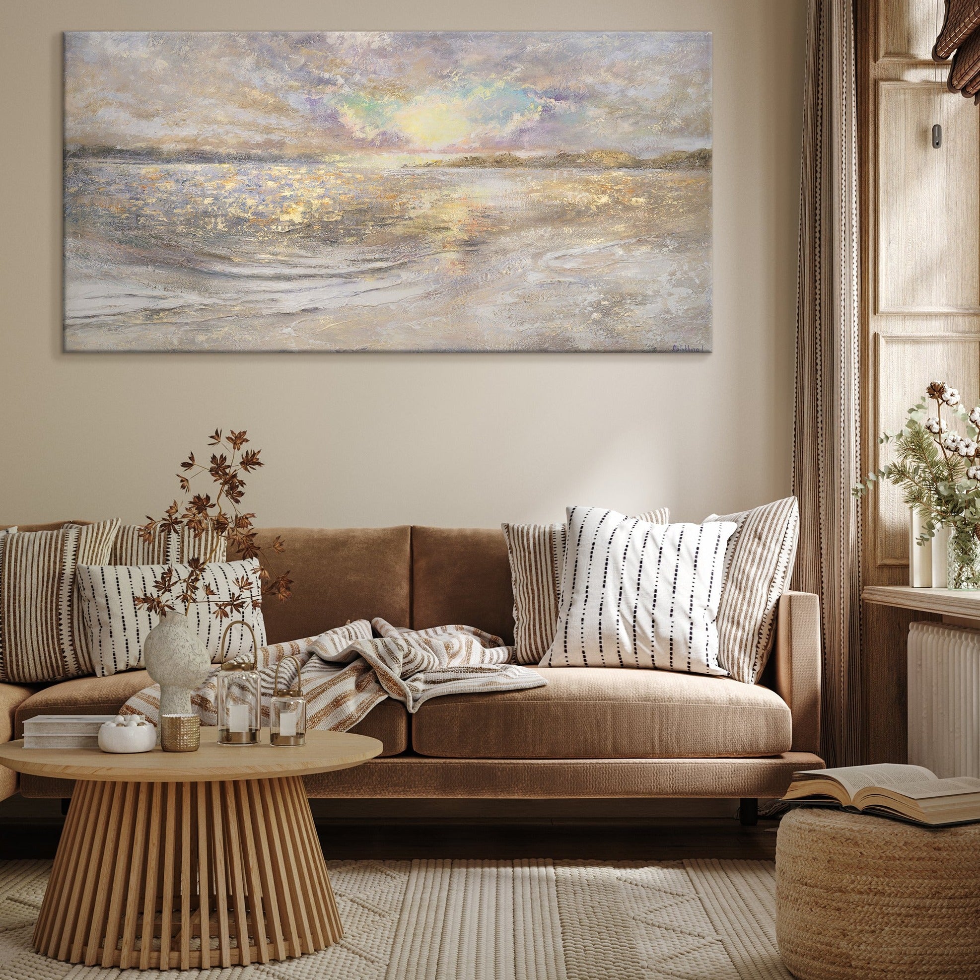 Bilderdepot24 Leinwandbild Landschaft – Handgemalt, 5-teilig, 150x70 Cm, Acryl Auf Keilrahmen, Sofort Aufhängbar