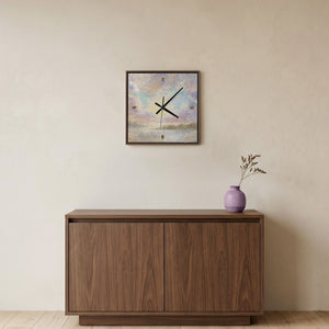 Unique Hand-Painted Wall Clock – Lavender & Pink Sunrise, Gold Markers, 35×35 cm