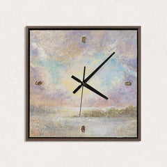 Unique Hand-Painted Wall Clock – Lavender & Pink Sunrise, Gold Markers, 35×35 cm