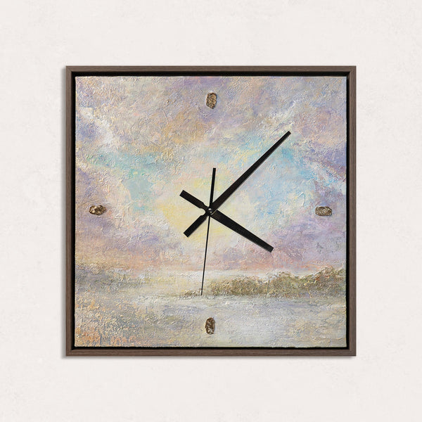 Unique Hand-Painted Wall Clock – Lavender & Pink Sunrise, Gold Markers, 35×35 cm