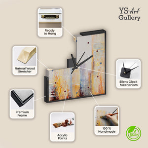 Unique Hand-Painted Wall Clock – Urban Abstract, Ochre & Grey, Black Frame, 35×35 cm