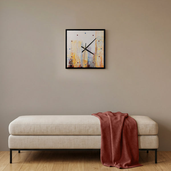 Unique Hand-Painted Wall Clock – Urban Abstract, Ochre & Grey, Black Frame, 35×35 cm