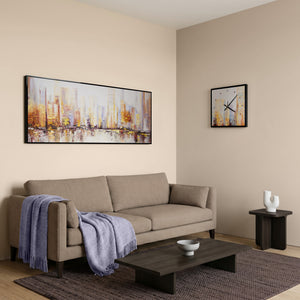 Unique Hand-Painted Wall Clock – Urban Abstract, Ochre & Grey, Black Frame, 35×35 cm
