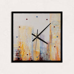 Unique Hand-Painted Wall Clock – Urban Abstract, Ochre & Grey, Black Frame, 35×35 cm