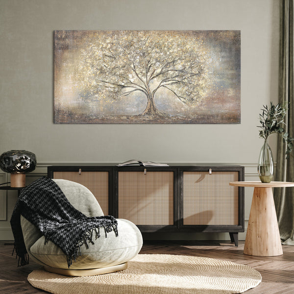 Modern pictures living room "Gold Tree" with frame acrylic painting