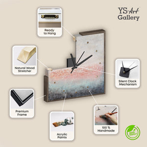 Unique Hand-Painted Wall Clock – Birds in Flight, Pink & Grey, Gold Markers, 35×35 cm