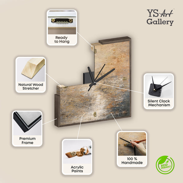 Unique Hand-Painted Wall Clock – Sand & Stone Abstract, Beige & Gold, 35×35 cm