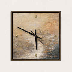 Unique Hand-Painted Wall Clock – Sand & Stone Abstract, Beige & Gold, 35×35 cm
