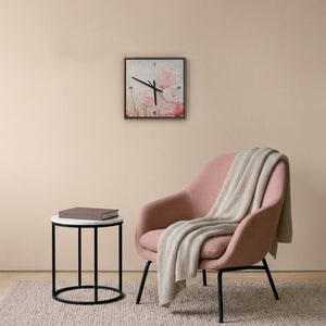 Unique Hand-Painted Wall Clock – Sculptural Pink Poppies, Silver Markers, 35×35 cm