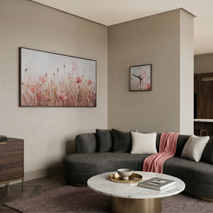 Unique Hand-Painted Wall Clock – Sculptural Pink Poppies, Silver Markers, 35×35 cm