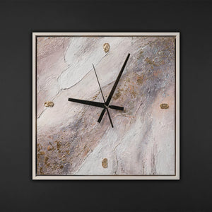 Unique Hand-Painted Wall Clock – Marble Effect White, Rose & Gold, 35×35 cm