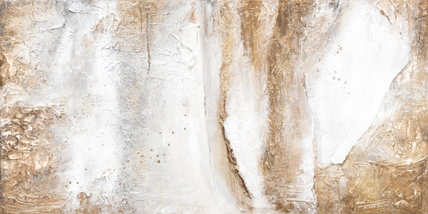 Handgemaltes Wandbild Acryl Relief Weiß Gold