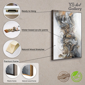Abstract Gold & Silver Textured Canvas Art – Luxury Statement Wall Art for Living Room