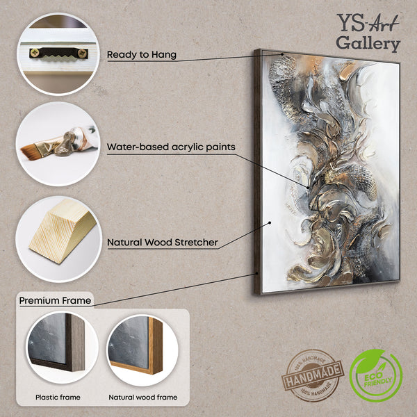 Abstract Gold & Silver Textured Canvas Art – Luxury Statement Wall Art for Living Room