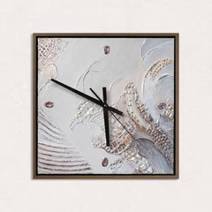 Unique Hand-Painted Wall Clock – Silver & Rose Gold Mixed Texture, 35×35 cm