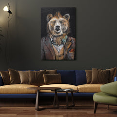 Large Bear Wall Art XXL – Hand-Painted Framed Animal Canvas – Power