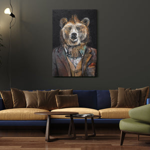 Large Bear Wall Art XXL – Hand-Painted Framed Animal Canvas – Power