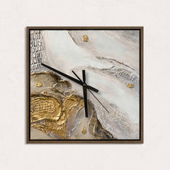 Unique Hand-Painted Wall Clock – Gold & Silver Contrast Relief, 35×35 cm