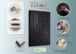 Wanddeko Acryl Schwarz Struktur Relief Handgemalt