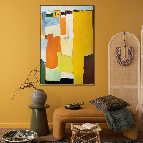 Framed abstract painting for living room "City outlines"