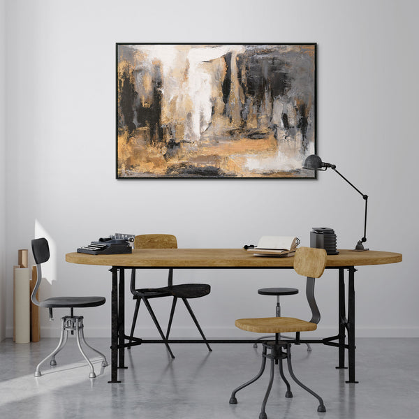 Abstract large painting with frame "Shadows and gold II"