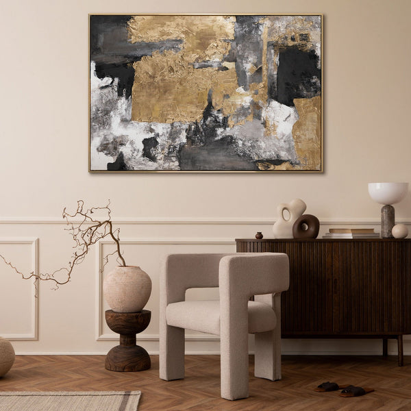 Large living room wall art with frame "Gold fragments II"