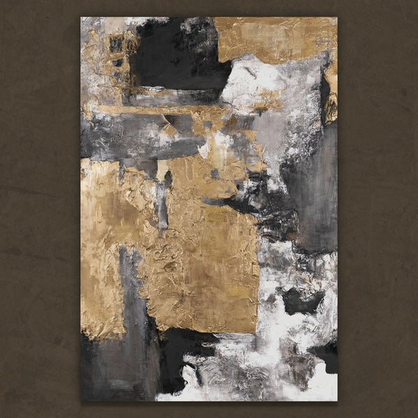 Modernes abstraktes Gemälde auf Leinwand in Gold und Schwarz