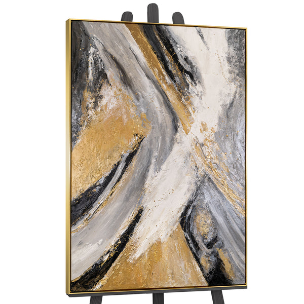 Framed abstract canvas painting "Metallic touches"