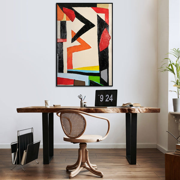 Framed large canvas painting "Geometric rhythm"