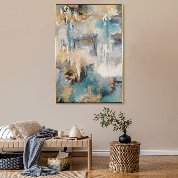 Framed modern wall art painting "Golden clouds"