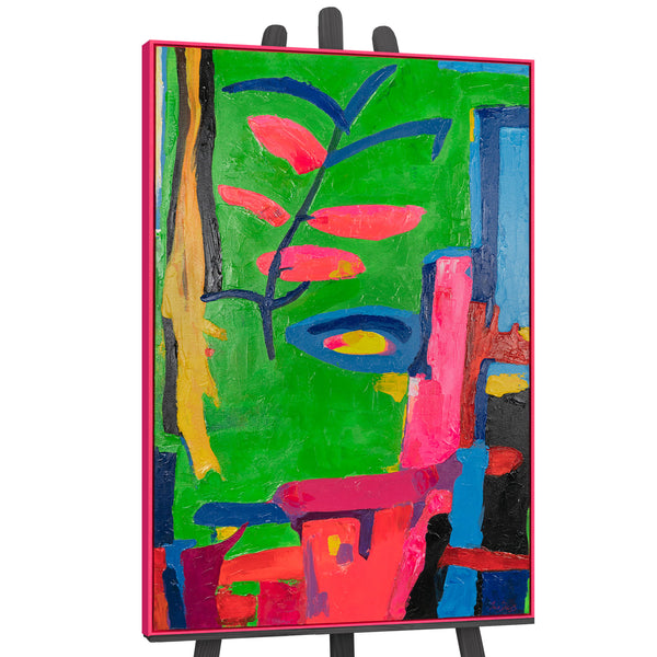 Framed modern canvas painting "Neon garden"