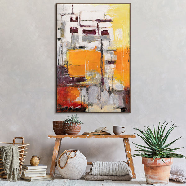 Framed large painting for living room "Sunny accents"