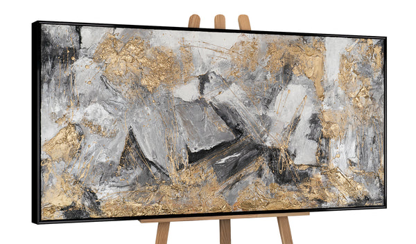 Framed big canvas art for living room "Gold and silver"