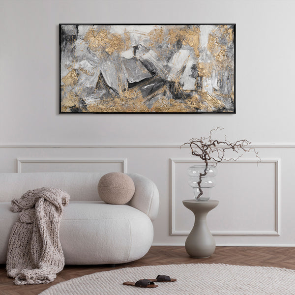 Framed big canvas art for living room "Gold and silver"