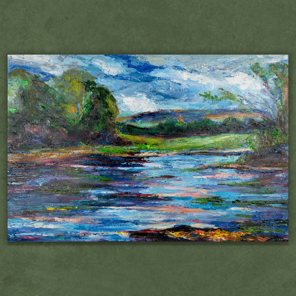 Acrylgemälde Naturlandschaft – moderner Stil in Blau und Grün