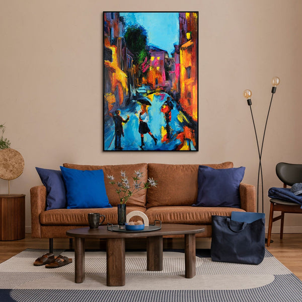 Framed wall painting for living room "Night city lights"