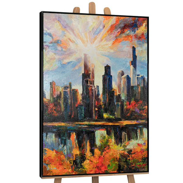 Framed wall art for living room "Metropolitan glow"