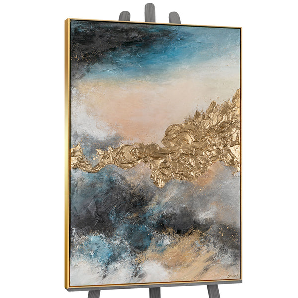 Framed large living room wall art painting "Gold tide"