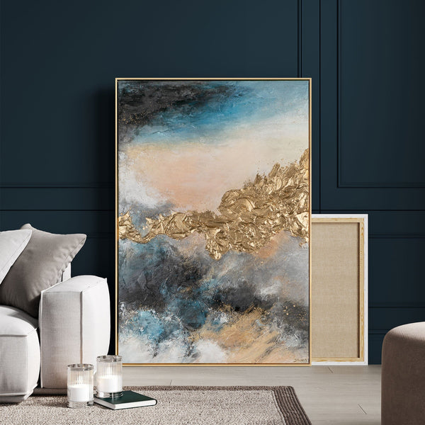 Framed large living room wall art painting "Gold tide"