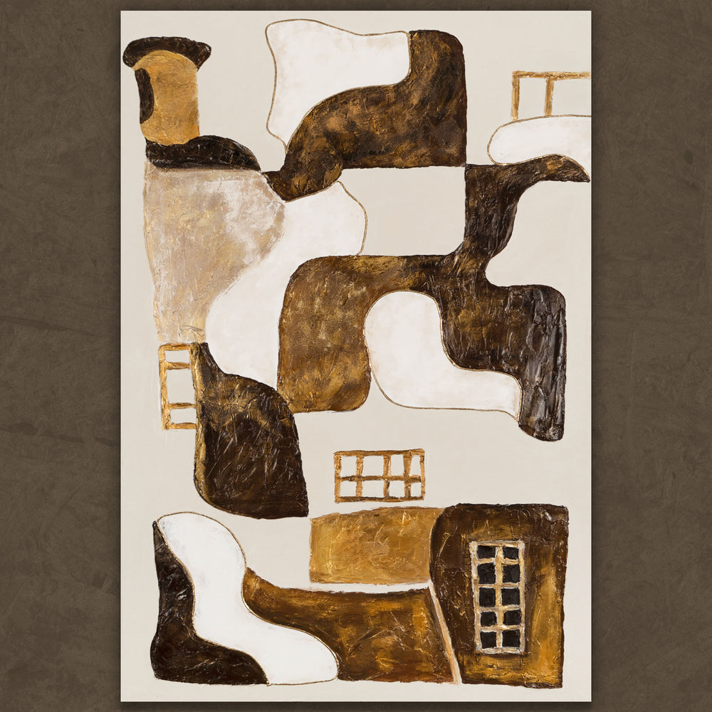 Abstraktes Acrylbild mit Fensterformen – moderne Wandkunst in Erdtönen