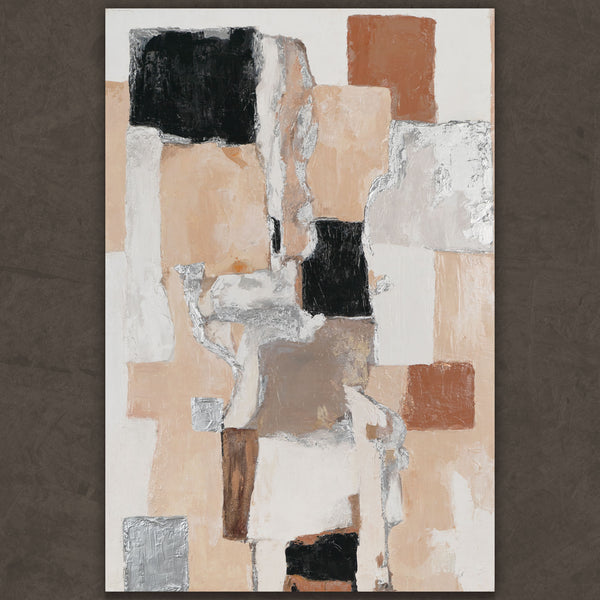 Großes Acryl Gemälde auf Leinwand mit geometrischen Formen in Beige