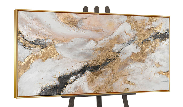 Framed modern big wall art for living room "Golden stream"