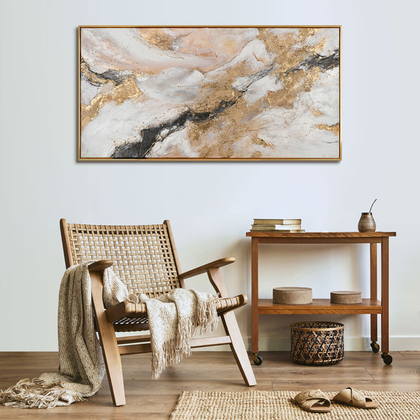 Framed modern big wall art for living room "Golden stream"